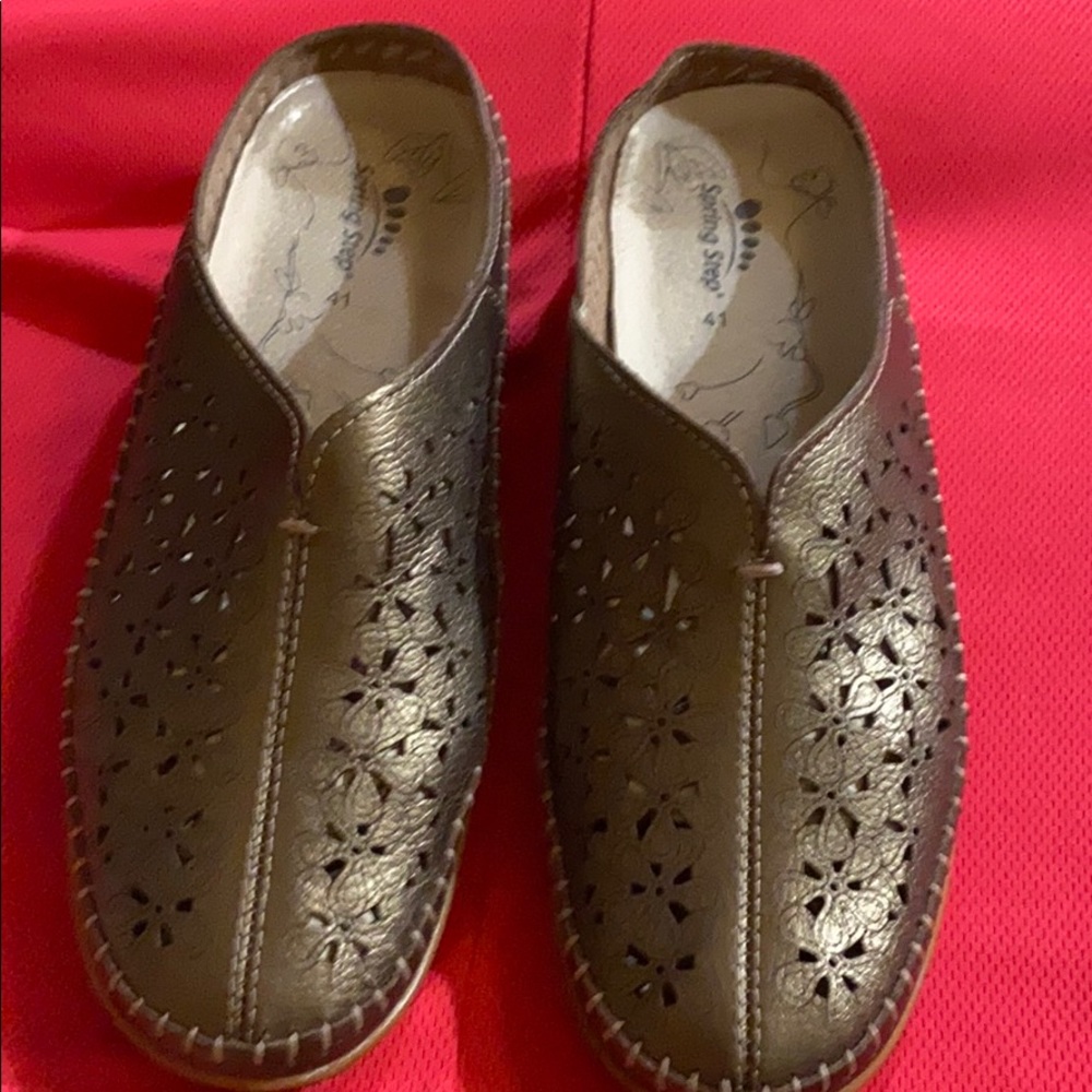 Spring Step Brown Leather Loafers with Intricate Perforations